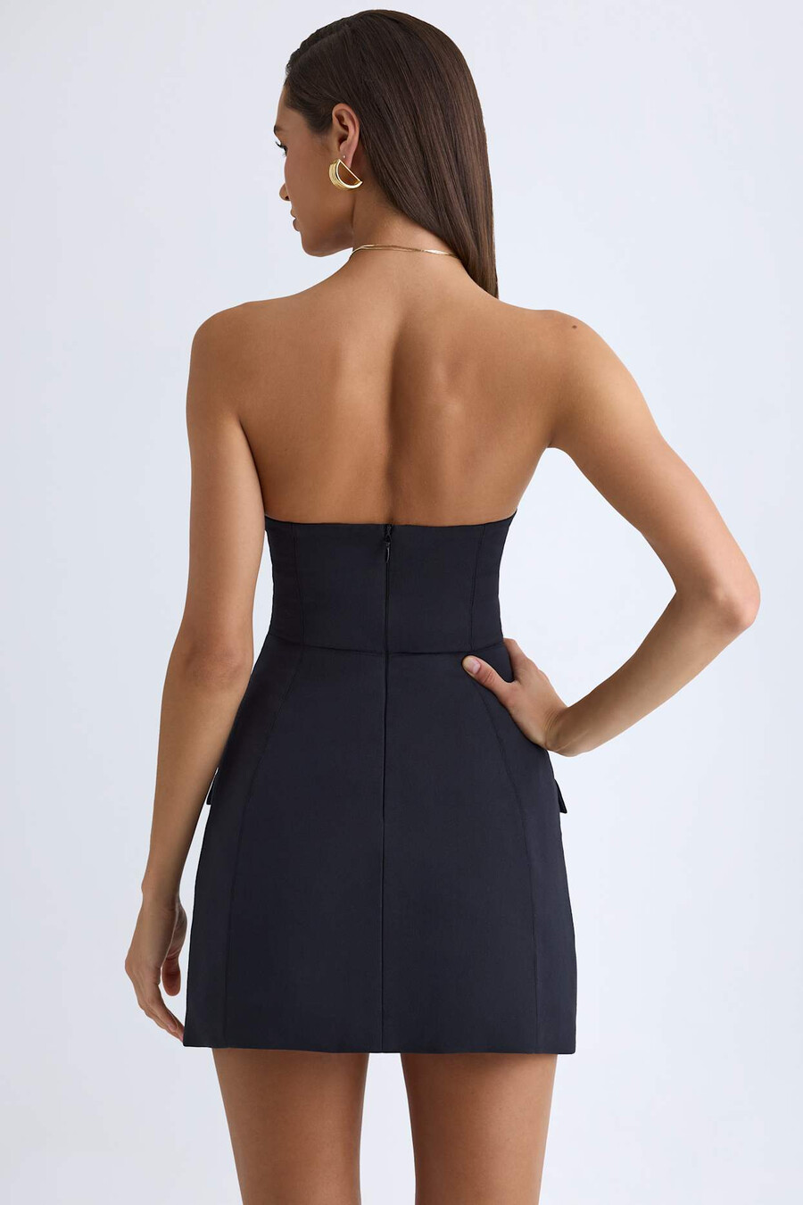 strapless gestructureerde tulpvormige minijurk in zwart