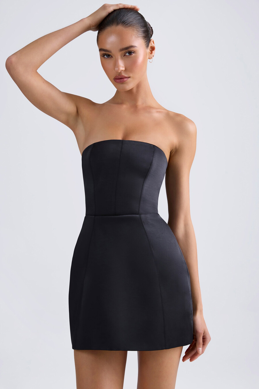 bandeau-minijurk met structuur en tulpvorm in zwart