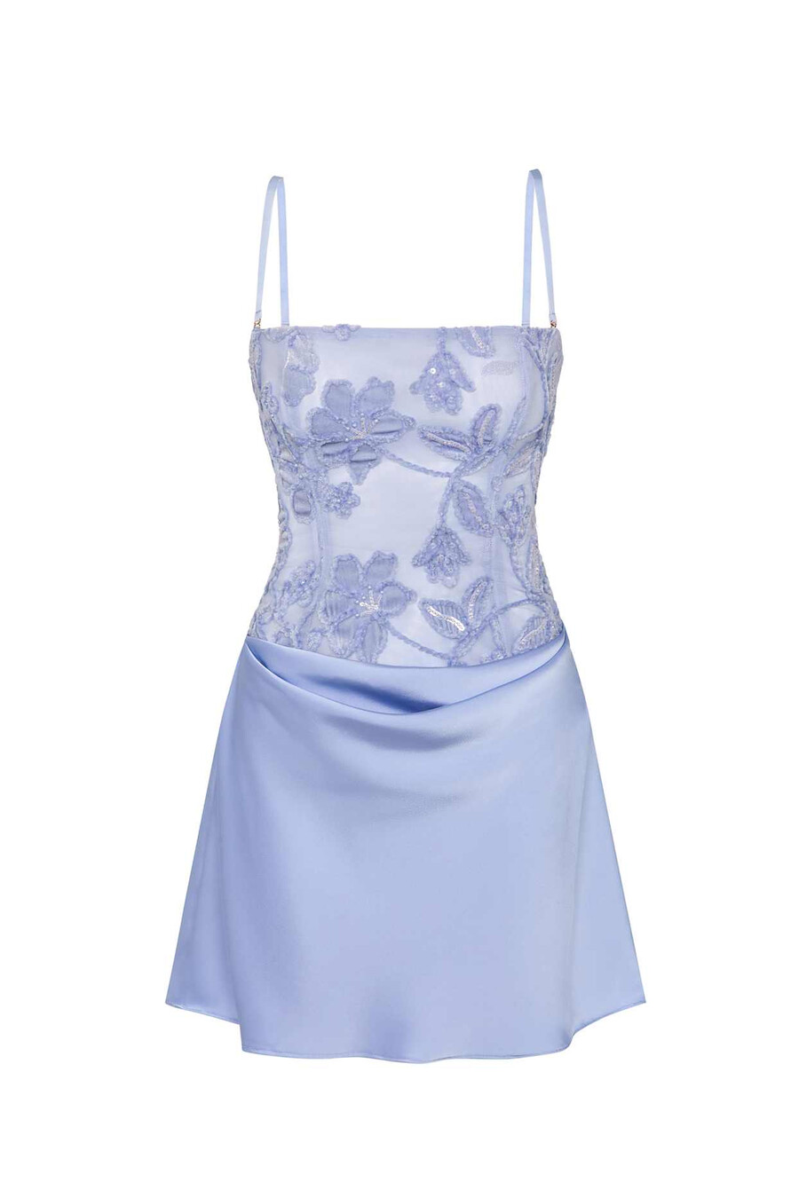 versierde gedrapeerde strapless a-lijn mini-jurk in hemelsblauw