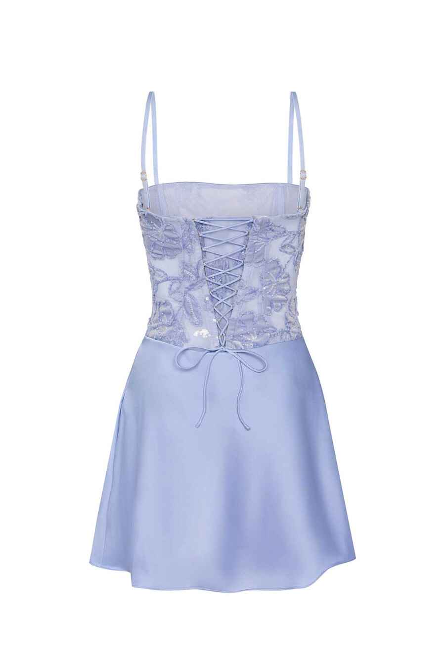 versierde gedrapeerde strapless a-lijn mini-jurk in hemelsblauw