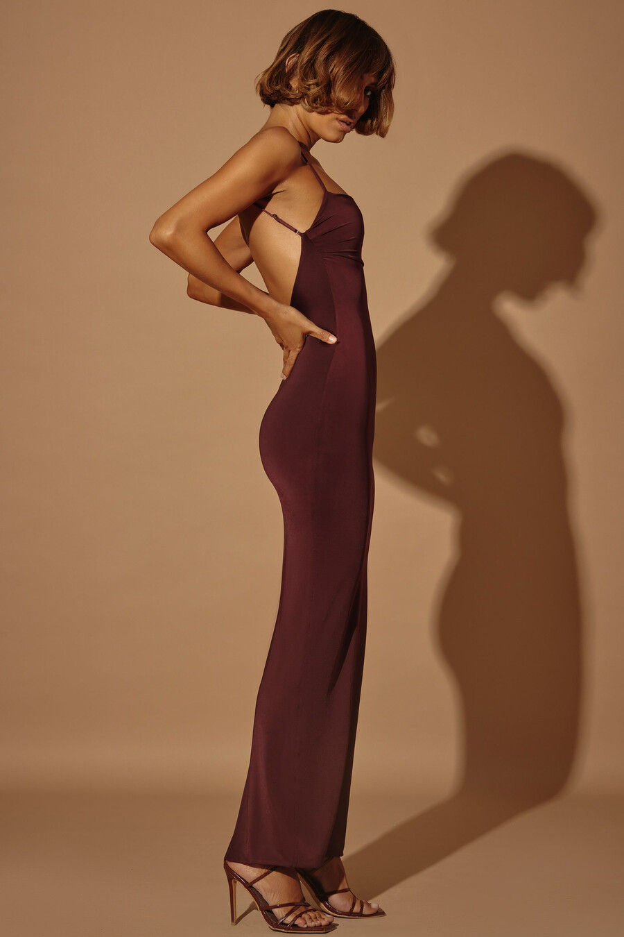 geplooide bodycon maxi-jurk in bruin