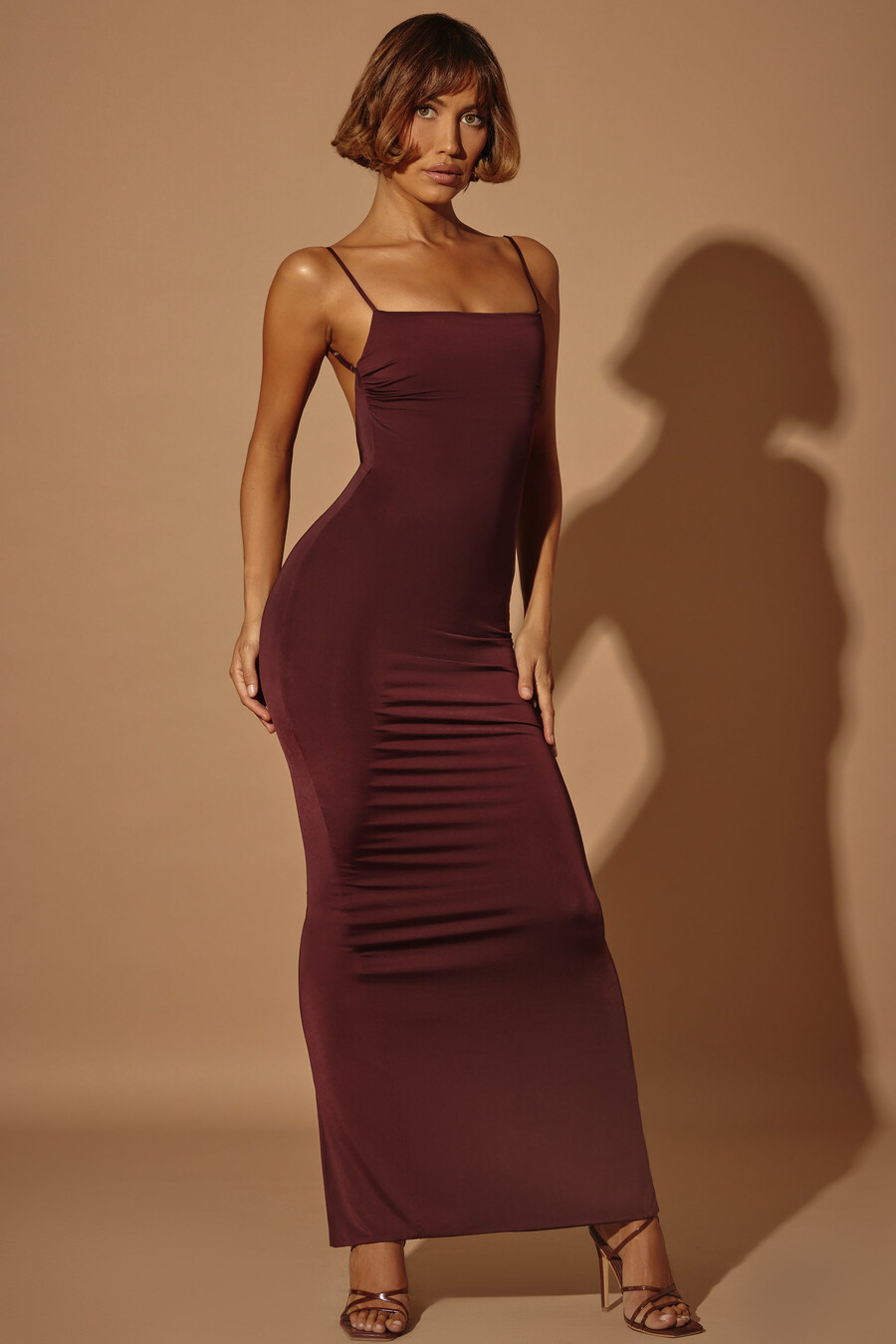 geplooide bodycon maxi-jurk in bruin