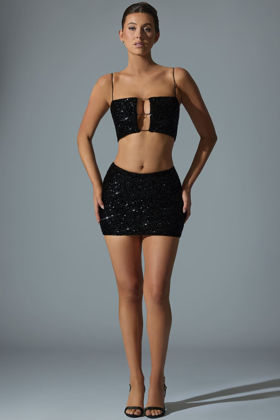 versierde minirok met middelhoge taille in zwart
