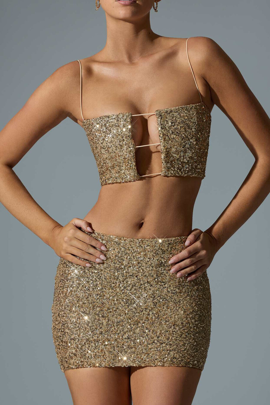 versierde minirok met middelhoge taille in goud