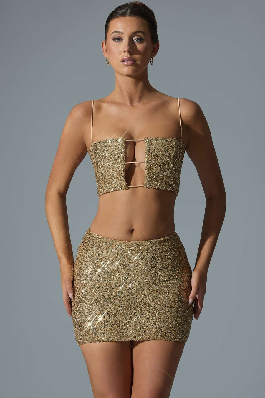 versierde minirok met middelhoge taille in goud