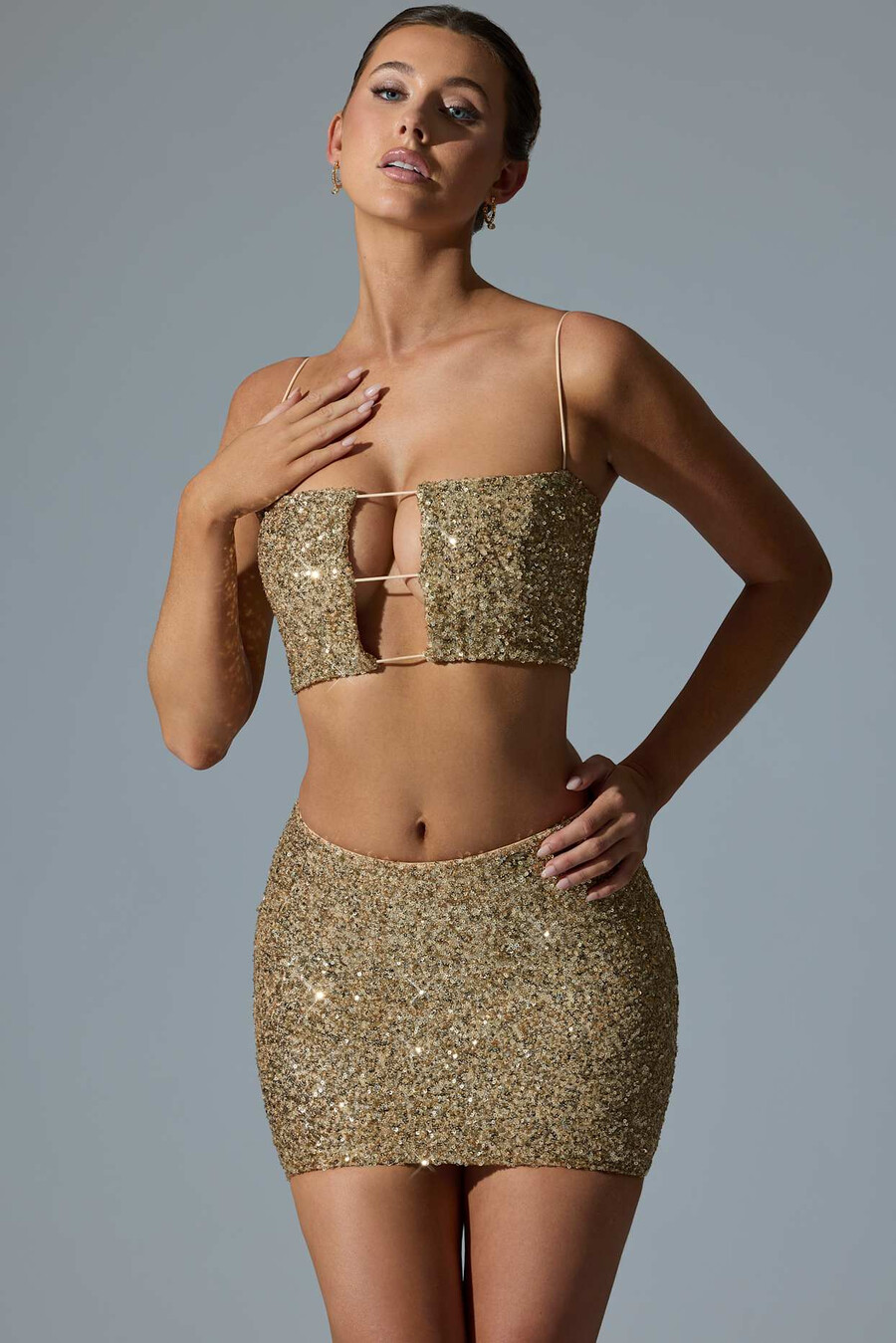 versierde minirok met middelhoge taille in goud