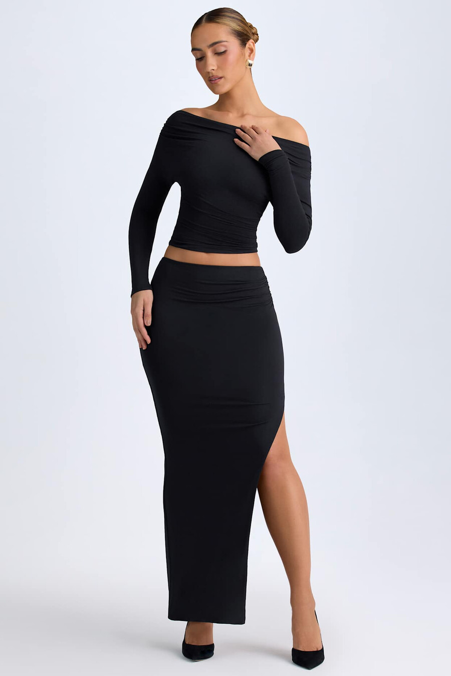 modal maxi rok met lage taille in zwart