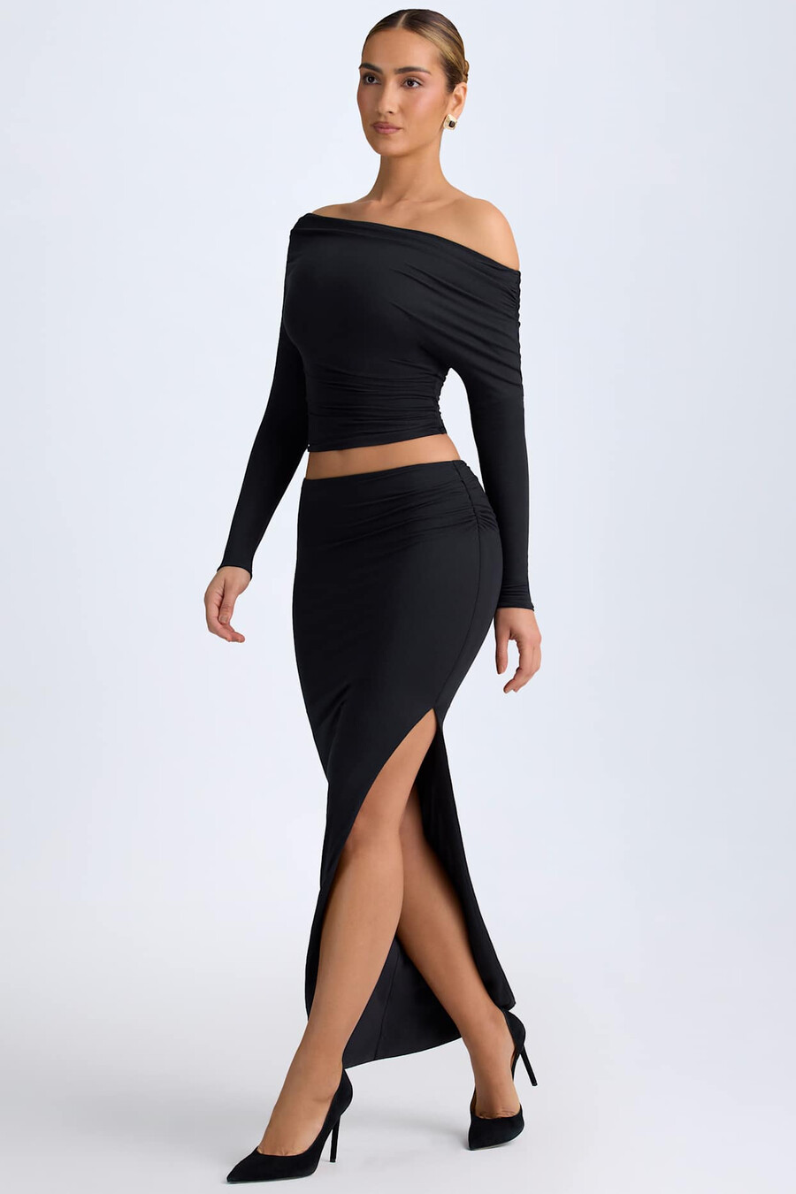 modal maxi rok met lage taille in zwart