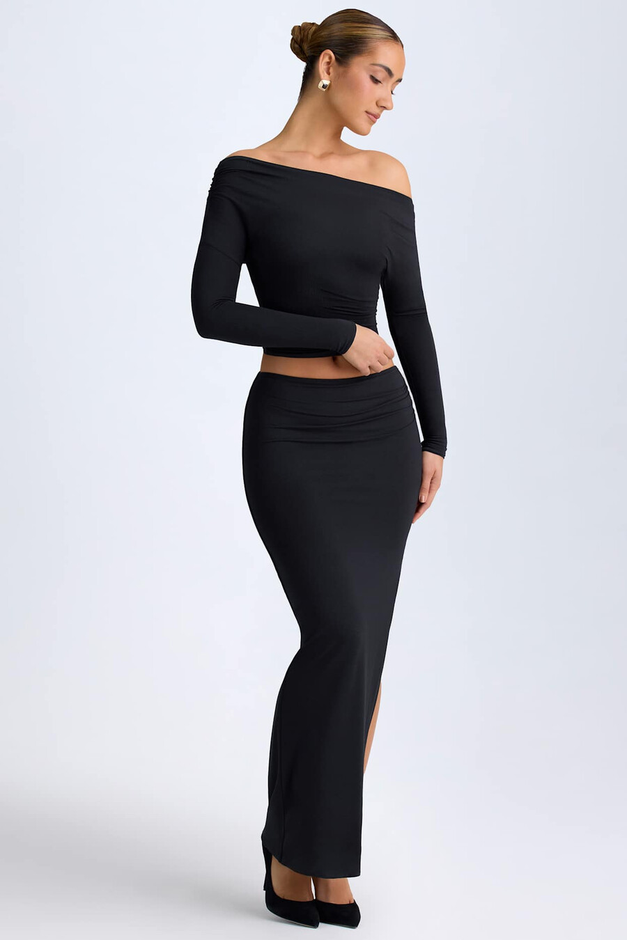 modal maxi rok met lage taille in zwart