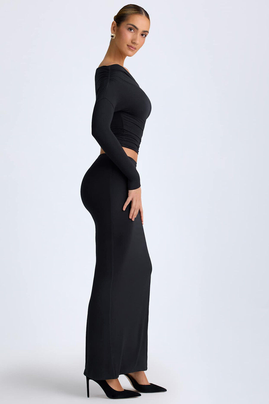 modal maxi rok met lage taille in zwart