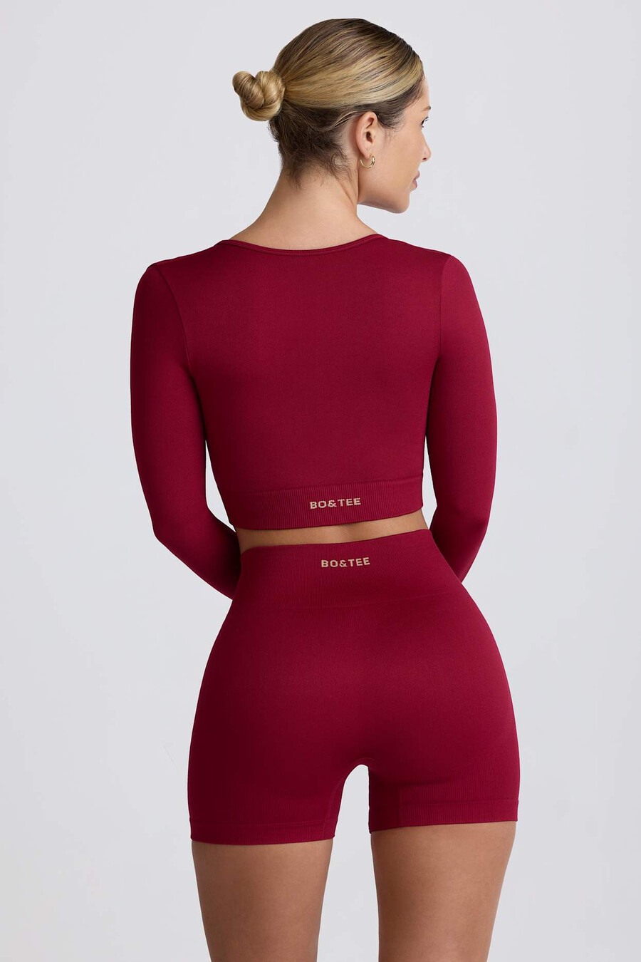 super sculpt naadloze mini-shorts met hoge taille in bordeauxrood