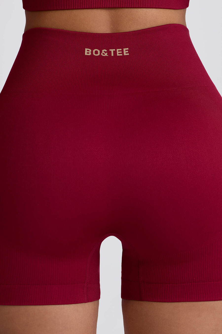 super sculpt naadloze mini-shorts met hoge taille in bordeauxrood