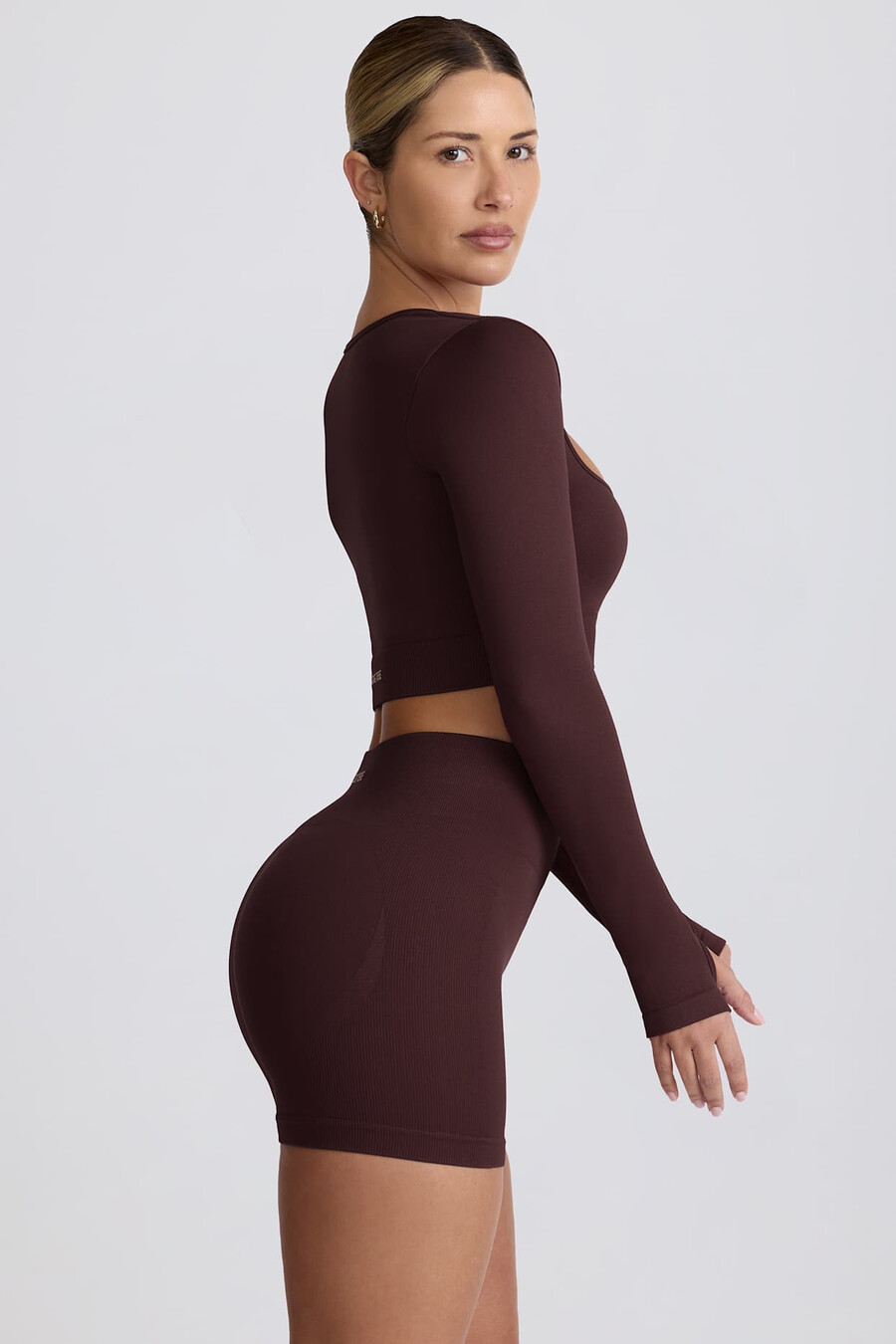 super sculpt naadloze mini-shorts met hoge taille in chocoladebruin