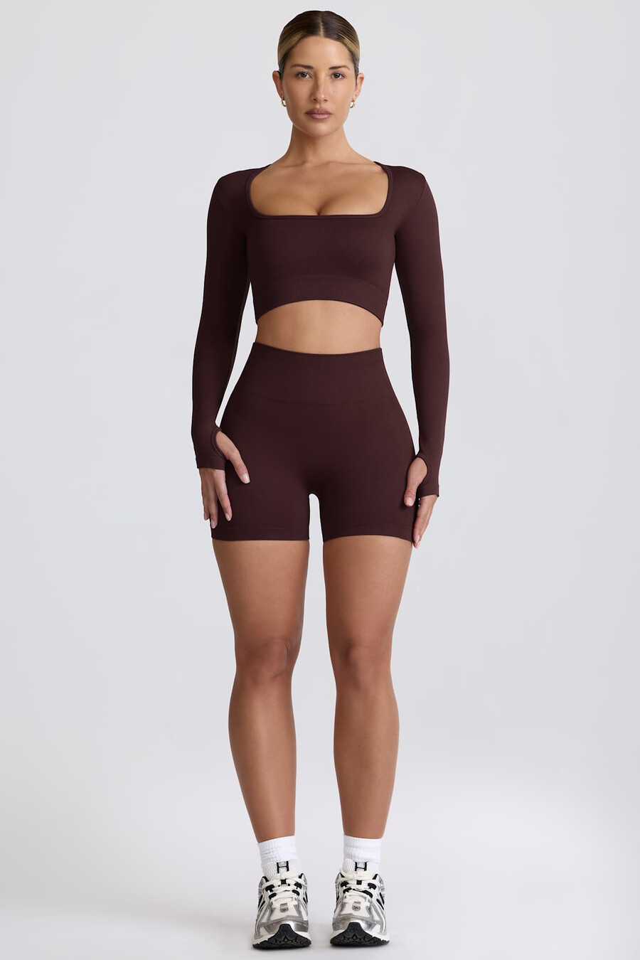 super sculpt naadloze mini-shorts met hoge taille in chocoladebruin