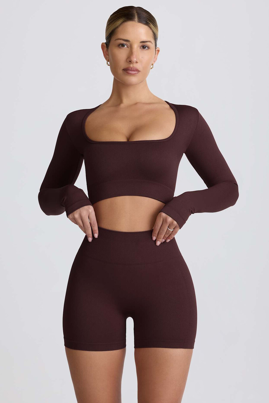 super sculpt naadloze mini-shorts met hoge taille in chocoladebruin