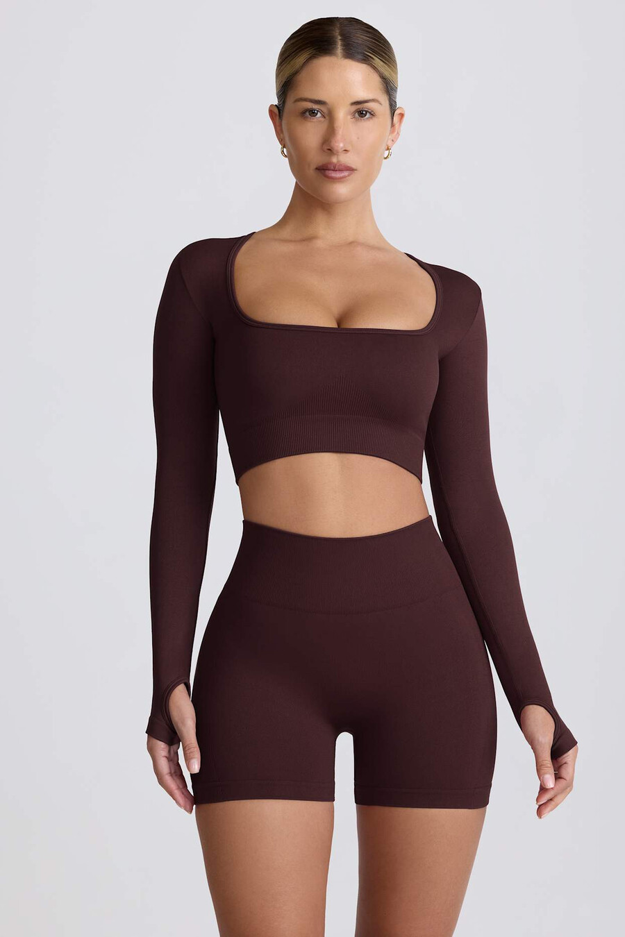 super sculpt naadloze mini-shorts met hoge taille in chocoladebruin