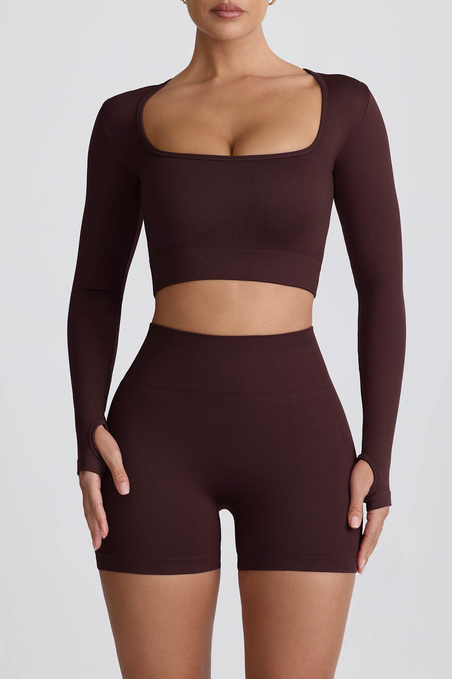 super sculpt naadloze mini-shorts met hoge taille in chocoladebruin