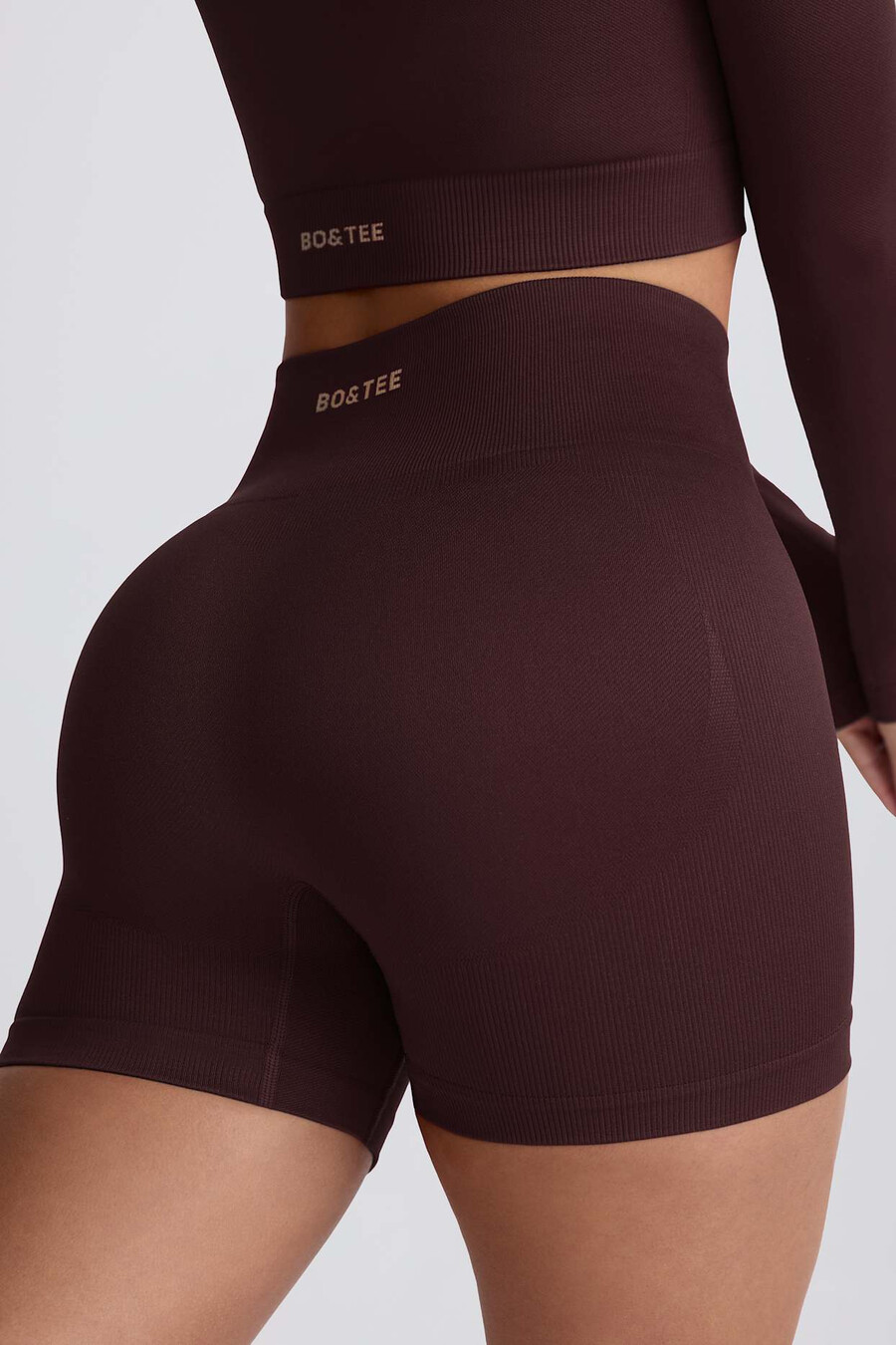 super sculpt naadloze mini-shorts met hoge taille in chocoladebruin