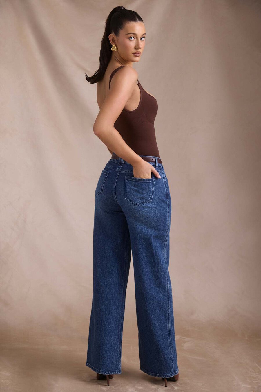 lage taille wijde pijpen jeans in indigo wassing