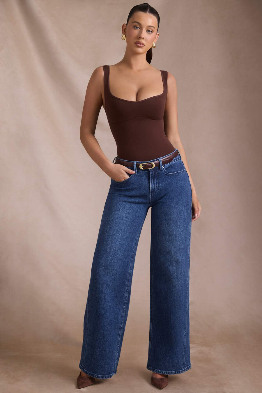lage taille wijde pijpen jeans in indigo wassing