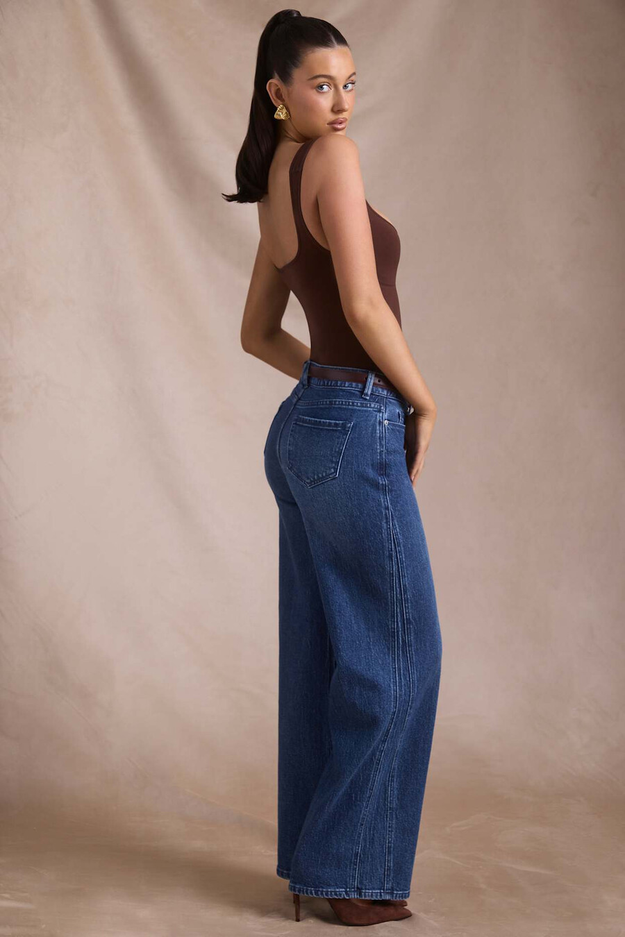 lage taille wijde pijpen jeans in indigo wassing