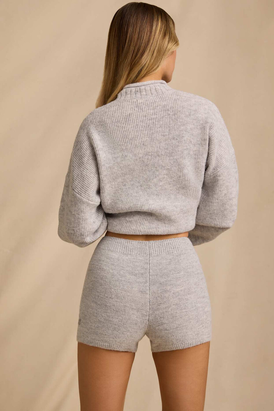 gebreide mini-shorts met middelhoge taille in ijsgrijs gemêleerd