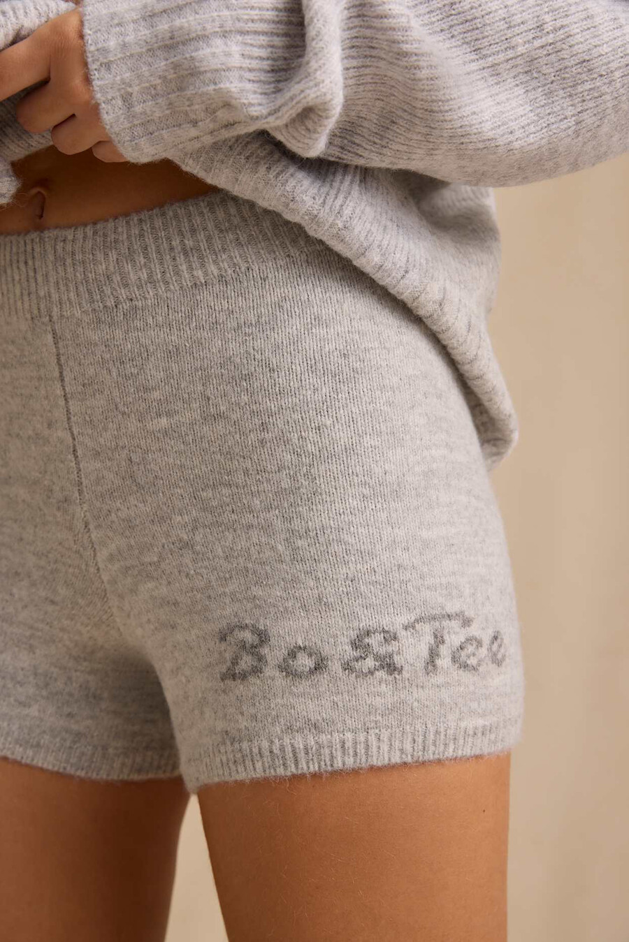 gebreide mini-shorts met middelhoge taille in ijsgrijs gemêleerd