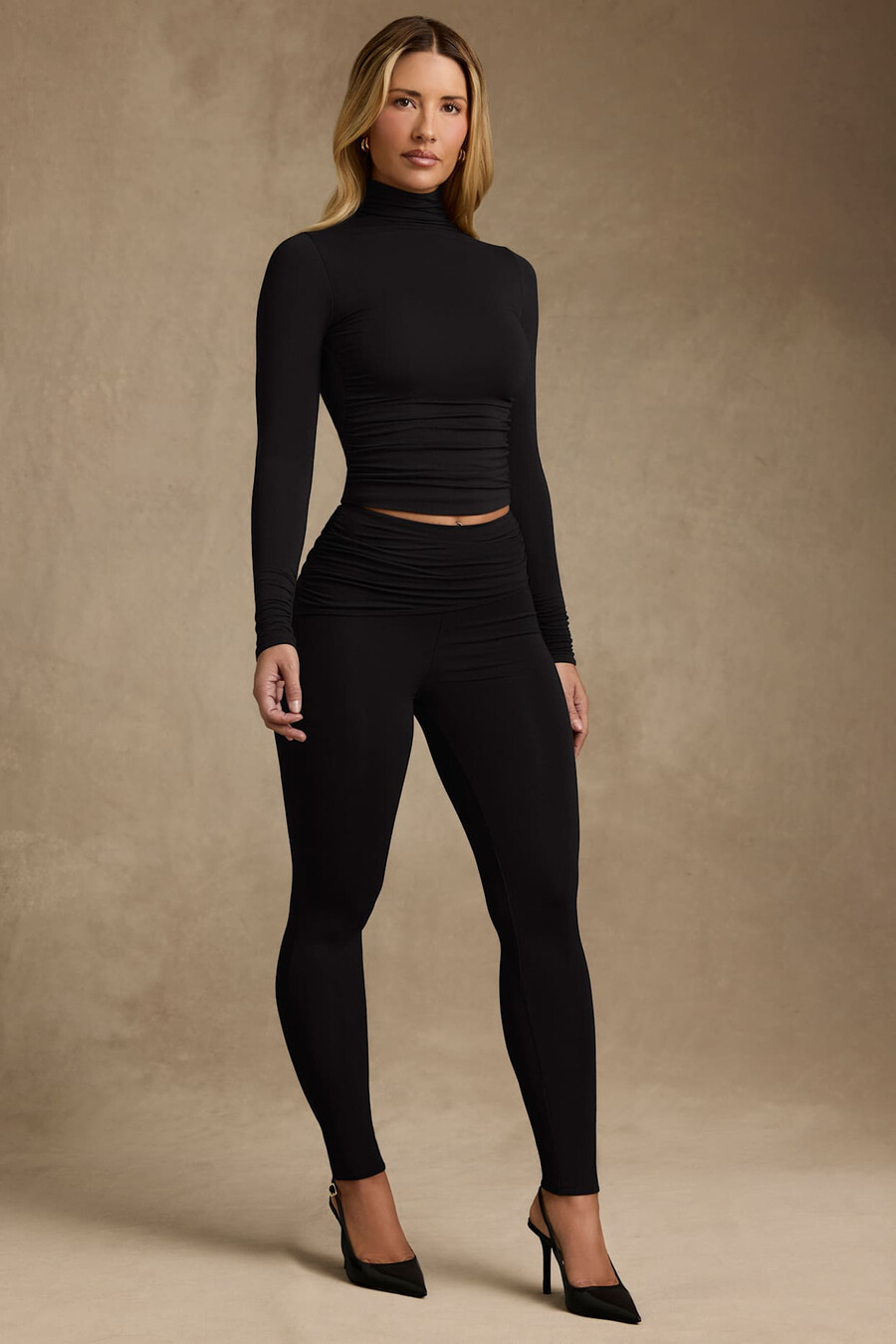 modal legging met plooien en middelhoge taille in zwart