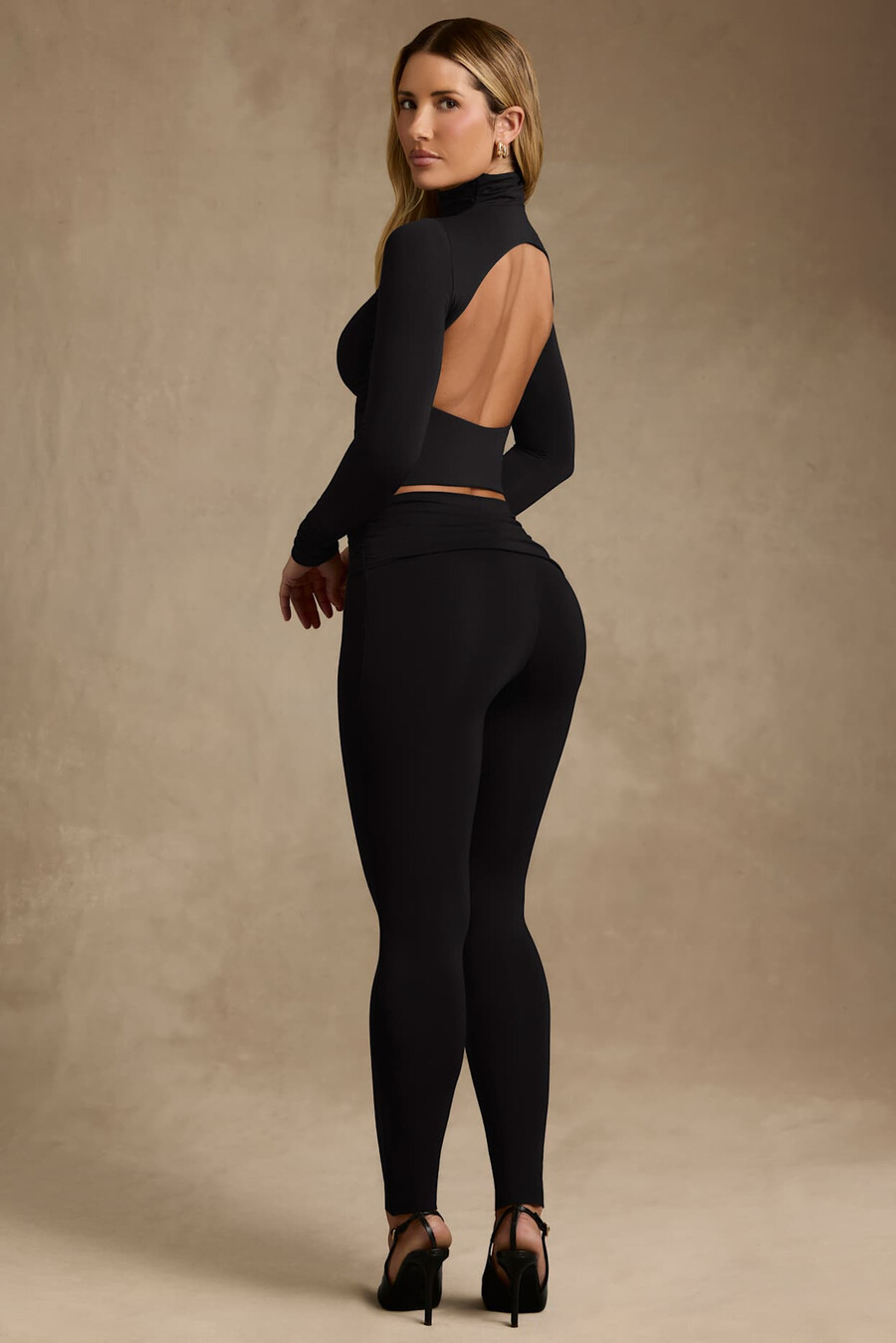 modal legging met plooien en middelhoge taille in zwart