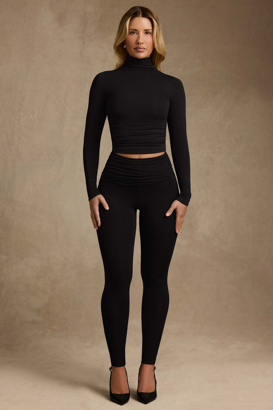 modal legging met plooien en middelhoge taille in zwart