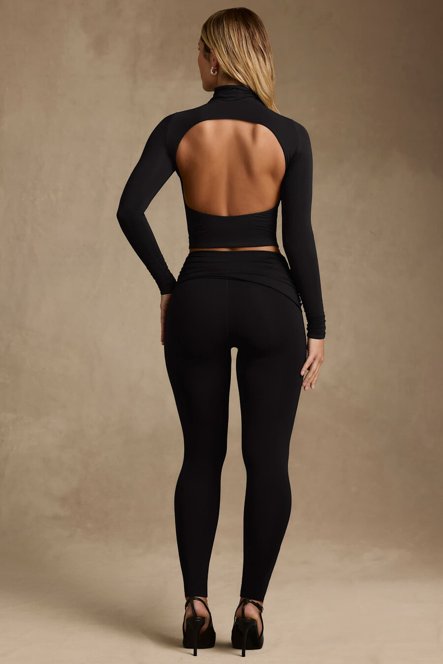 modal legging met plooien en middelhoge taille in zwart