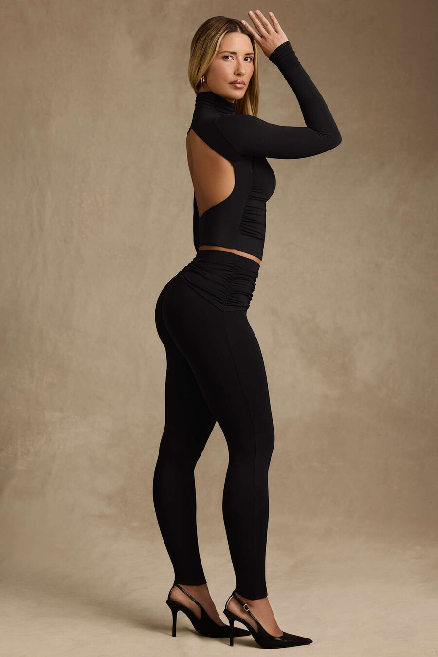 modal legging met plooien en middelhoge taille in zwart