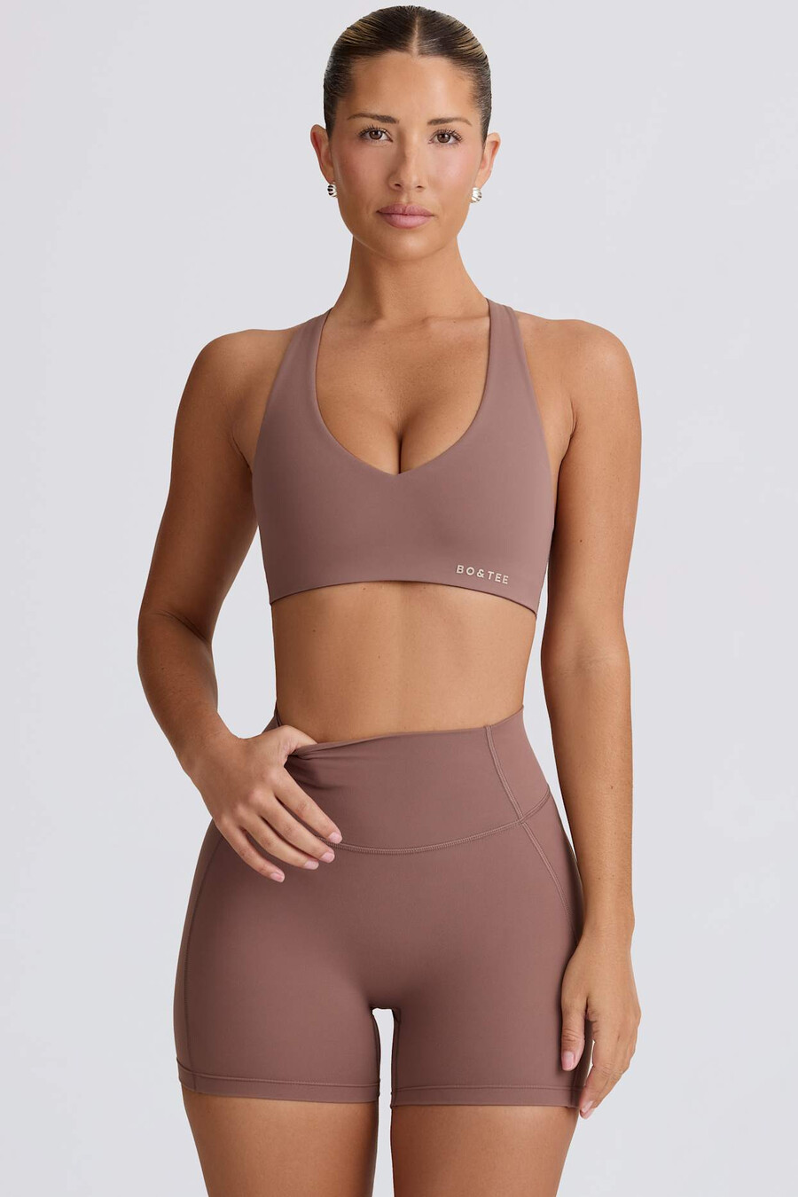 zachte sportieve mini-shorts in mokka.
