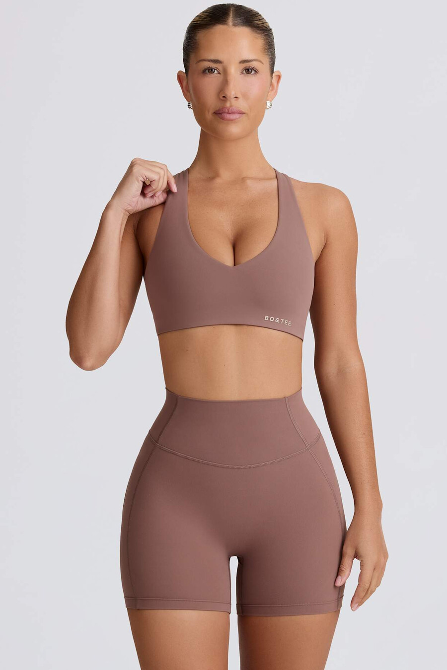 zachte sportieve mini-shorts in mokka.