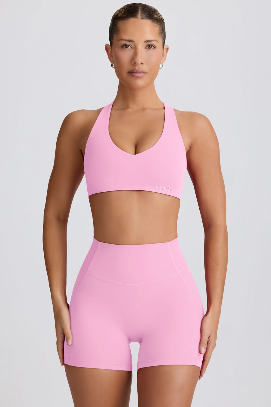 zachte sportieve minishorts in babyroze.