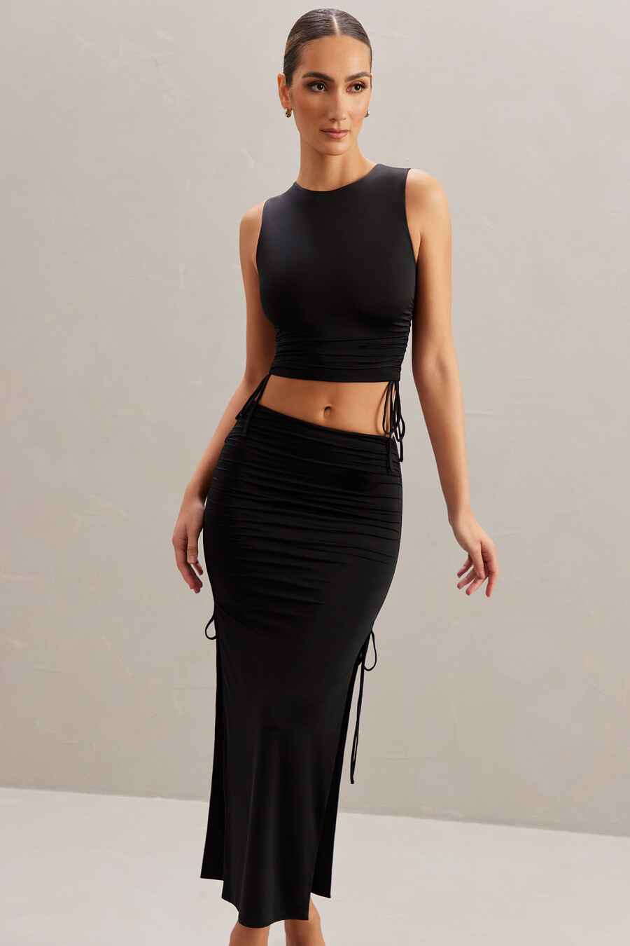 midi rok met middelhoge taille in zwart