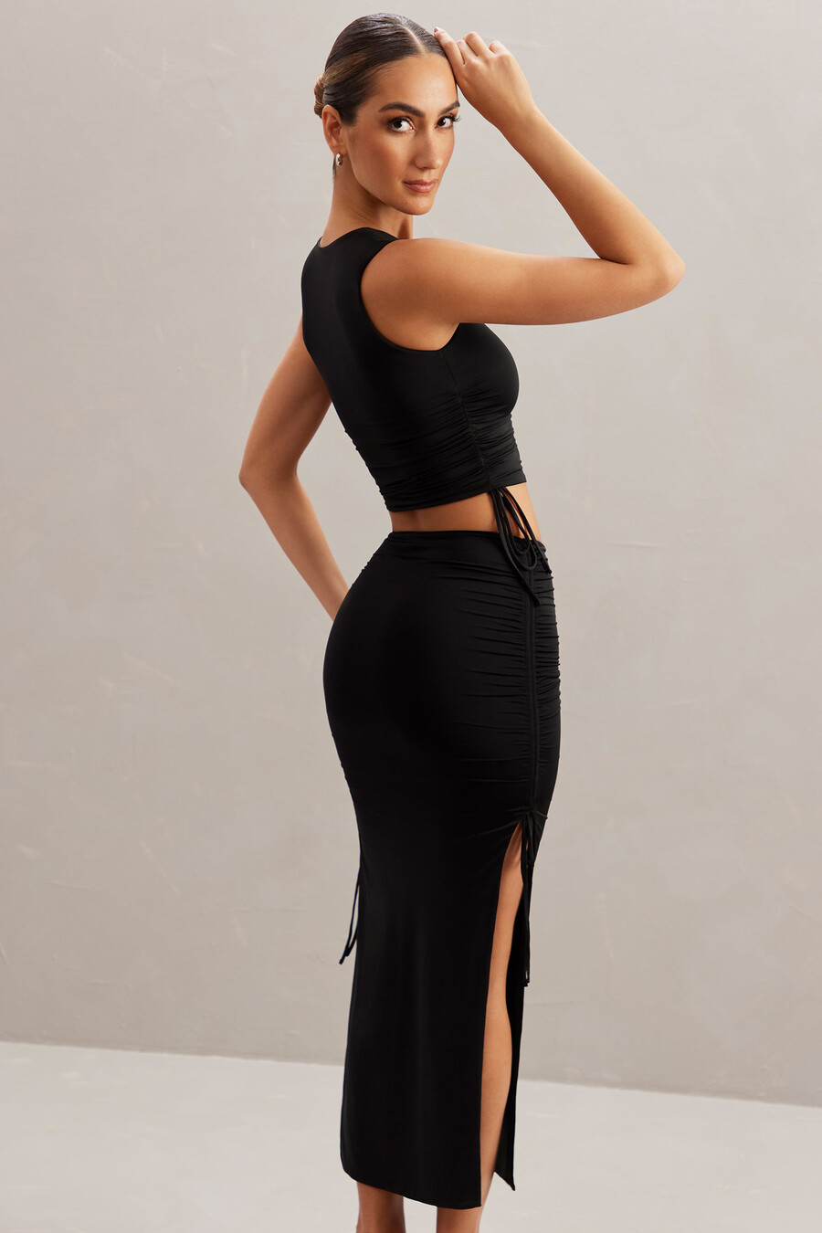 midi rok met middelhoge taille in zwart