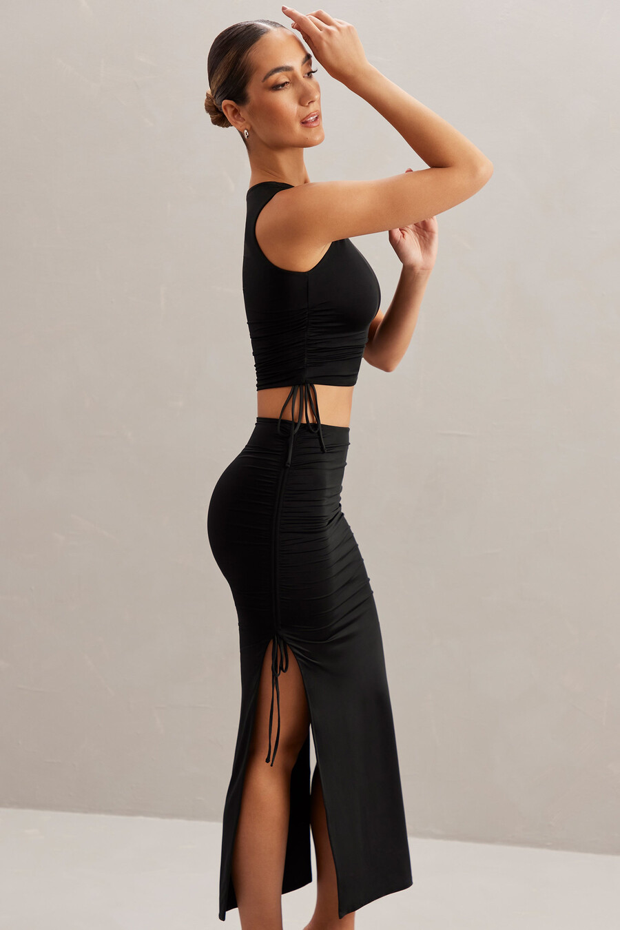 midi rok met middelhoge taille in zwart