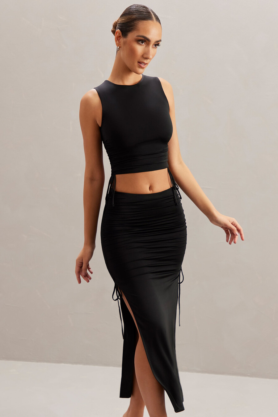 midi rok met middelhoge taille in zwart