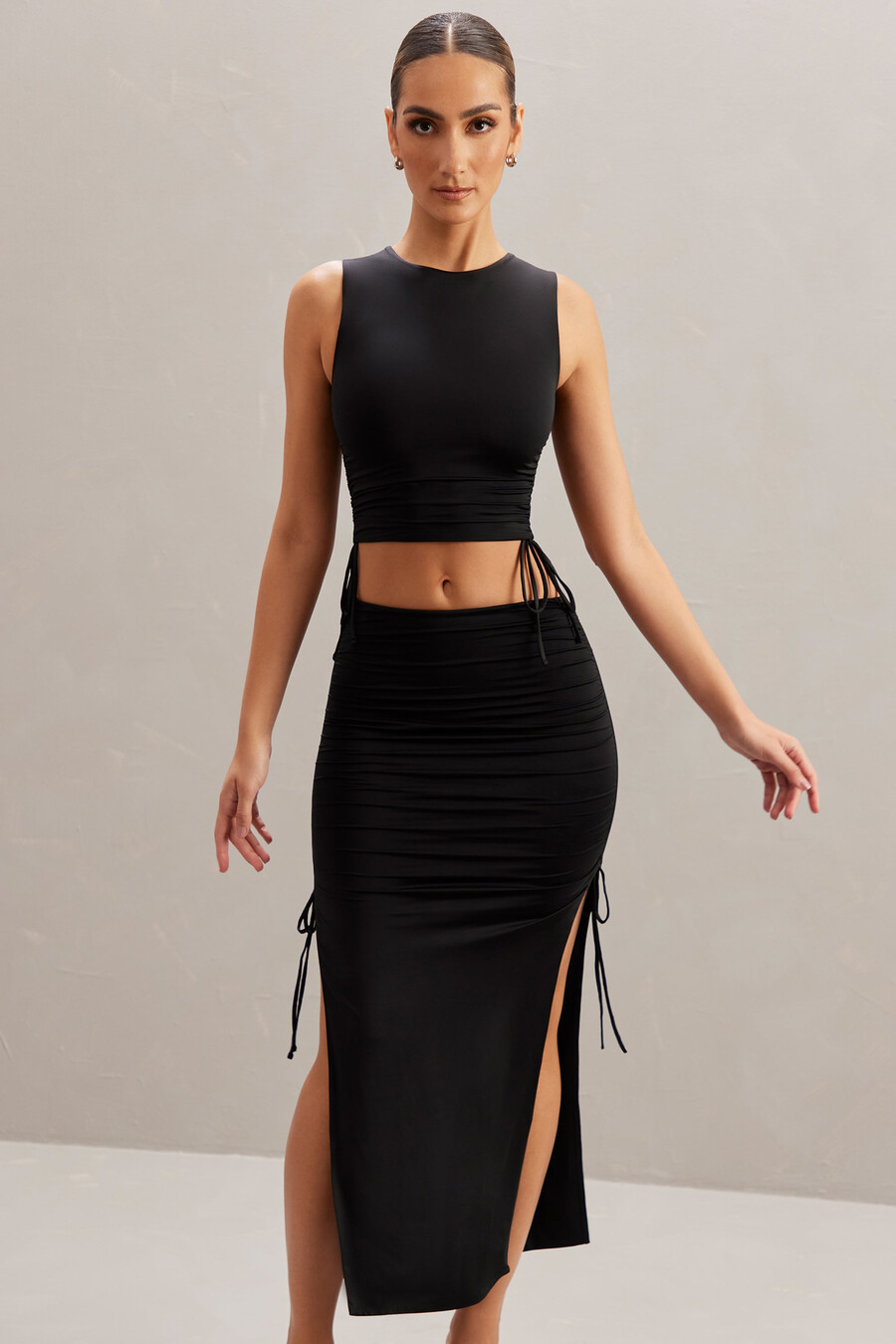 midi rok met middelhoge taille in zwart