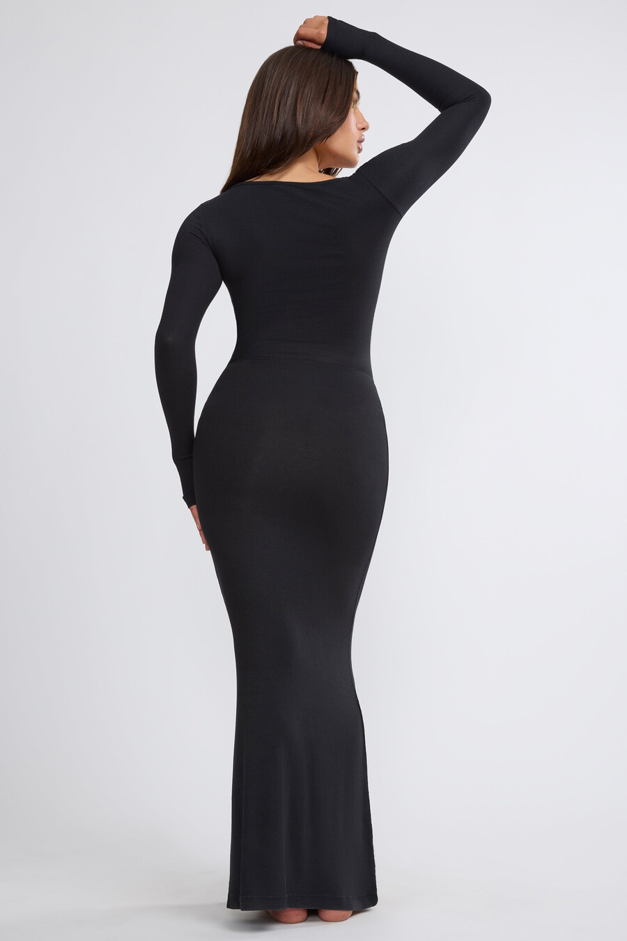 geribbelde modal maxi-rok met middelhoge taille in zwart