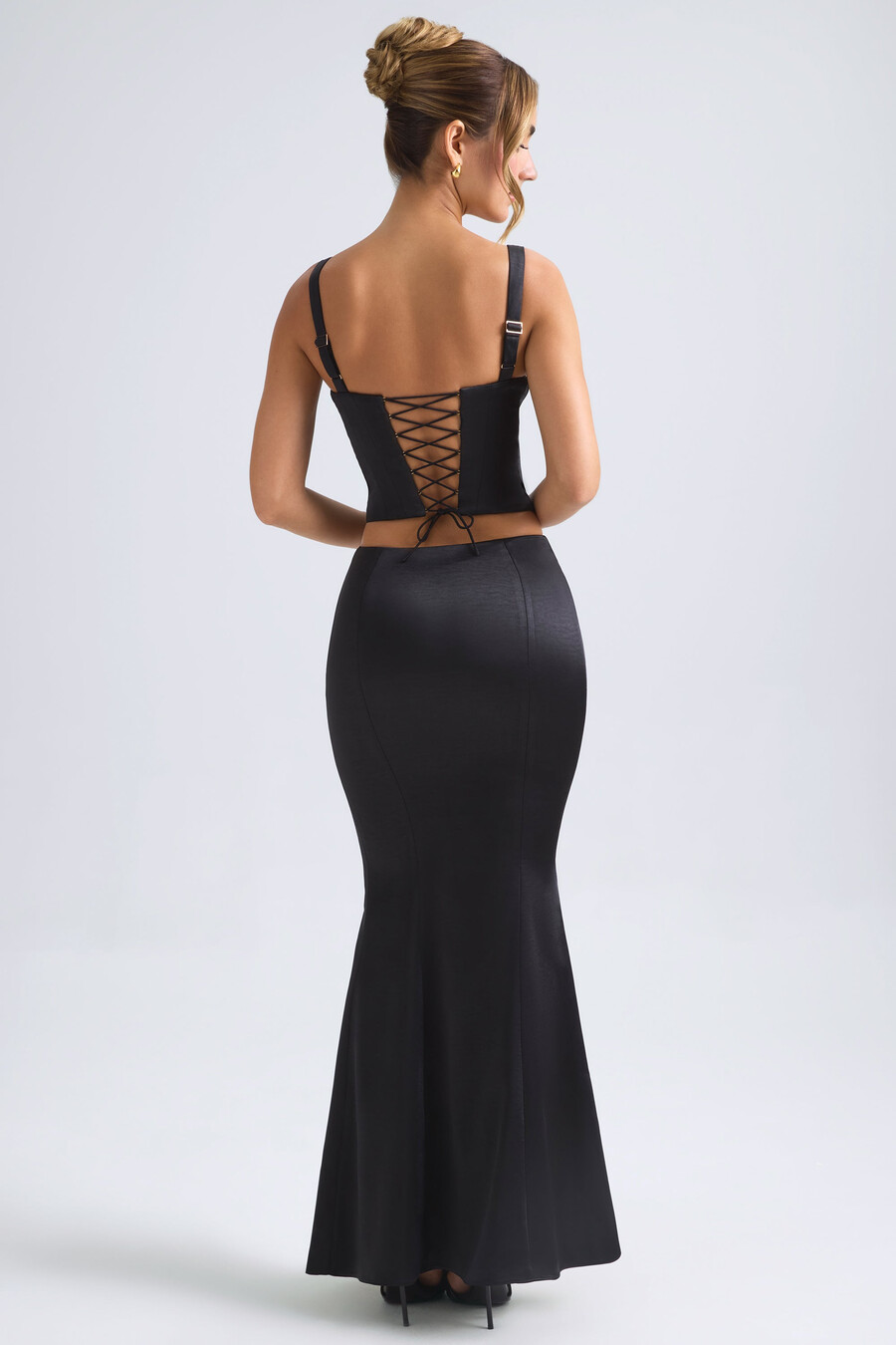 maxi rok met middelhoge taille en fishtail-model in zwart