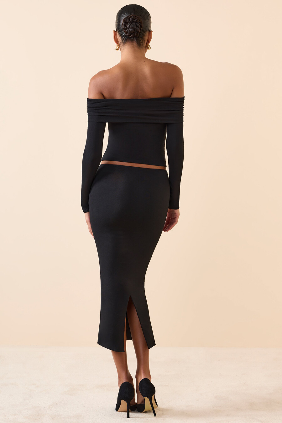 midaxi rok van modal met middelhoge taille in zwart