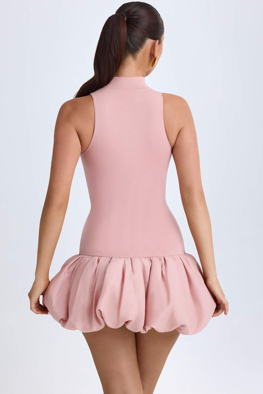 mini-jurk met colkraag verlaagde taille en ballonzoom in roze mauve