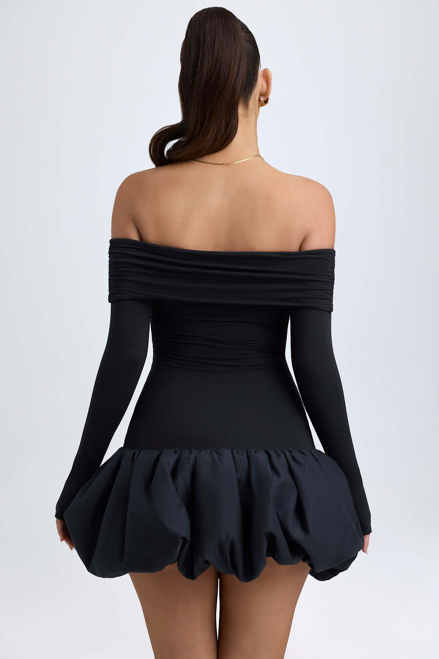 modal off-shoulder mini-jurk met ballonzoom in zwart