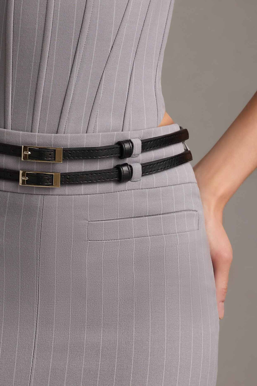 maxi rok met krijtstreep en lage taille in grijs