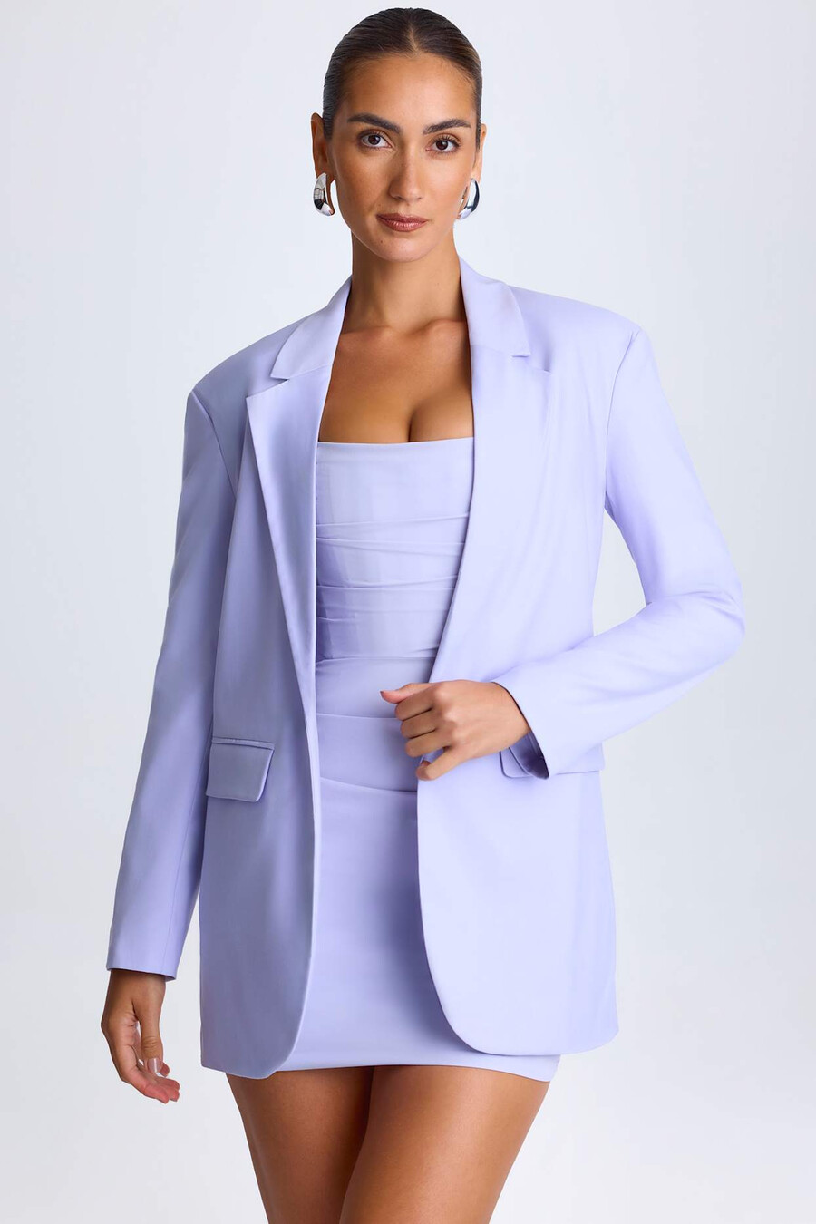 oversized single-breasted blazer in zacht lila.