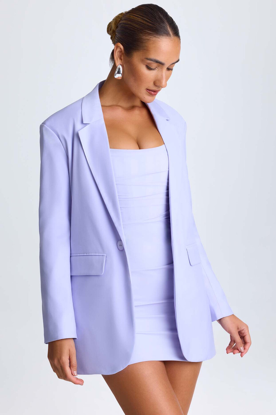 oversized single-breasted blazer in zacht lila.