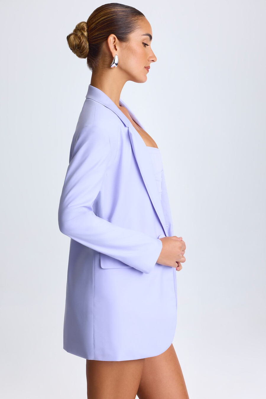 oversized single-breasted blazer in zacht lila.