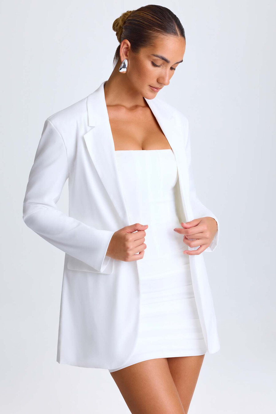 oversized blazer met enkele rij knopen in wit